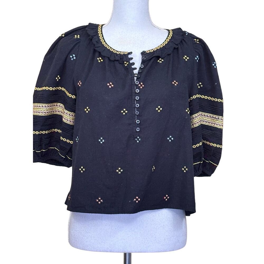 THE GREAT. Black Embroidered Tunic